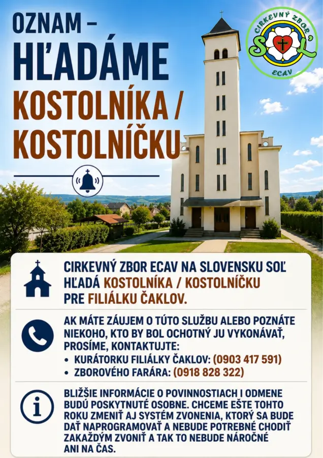 HĽADÁME KOSTOLNÍKA / KOSTOLNÍČKU