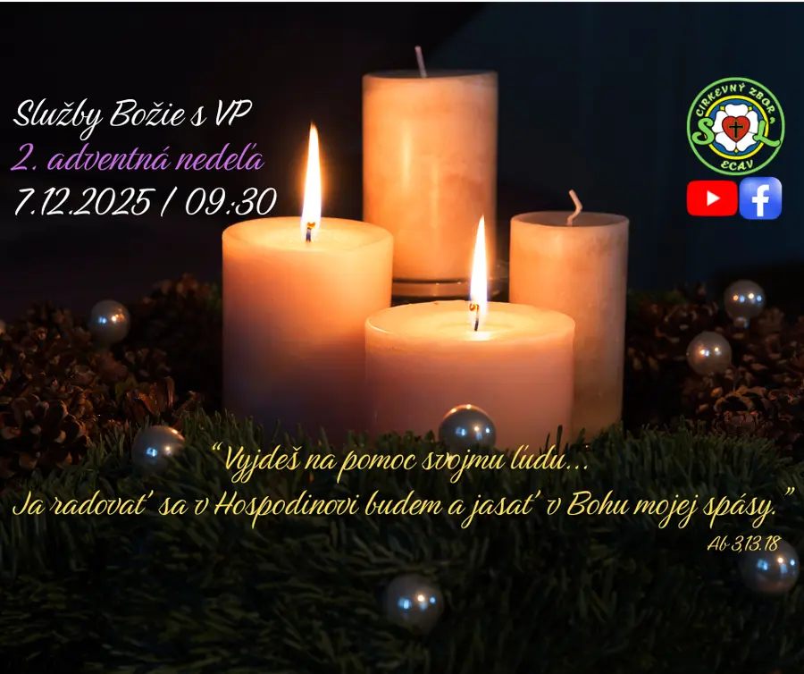 POZÝVAME VÁS NA SLUŽBY BOŽIE S VP SO SPOVEĎOU│2. ADVENTNÁ NEDEĽA│7.12.2025